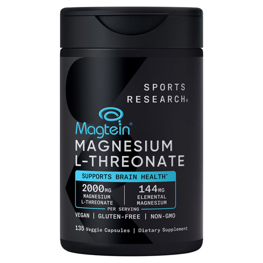 NEW - Sports Research Magtein Magnesium L-Threonate, 2000 mg, 135 Veggie Capsules