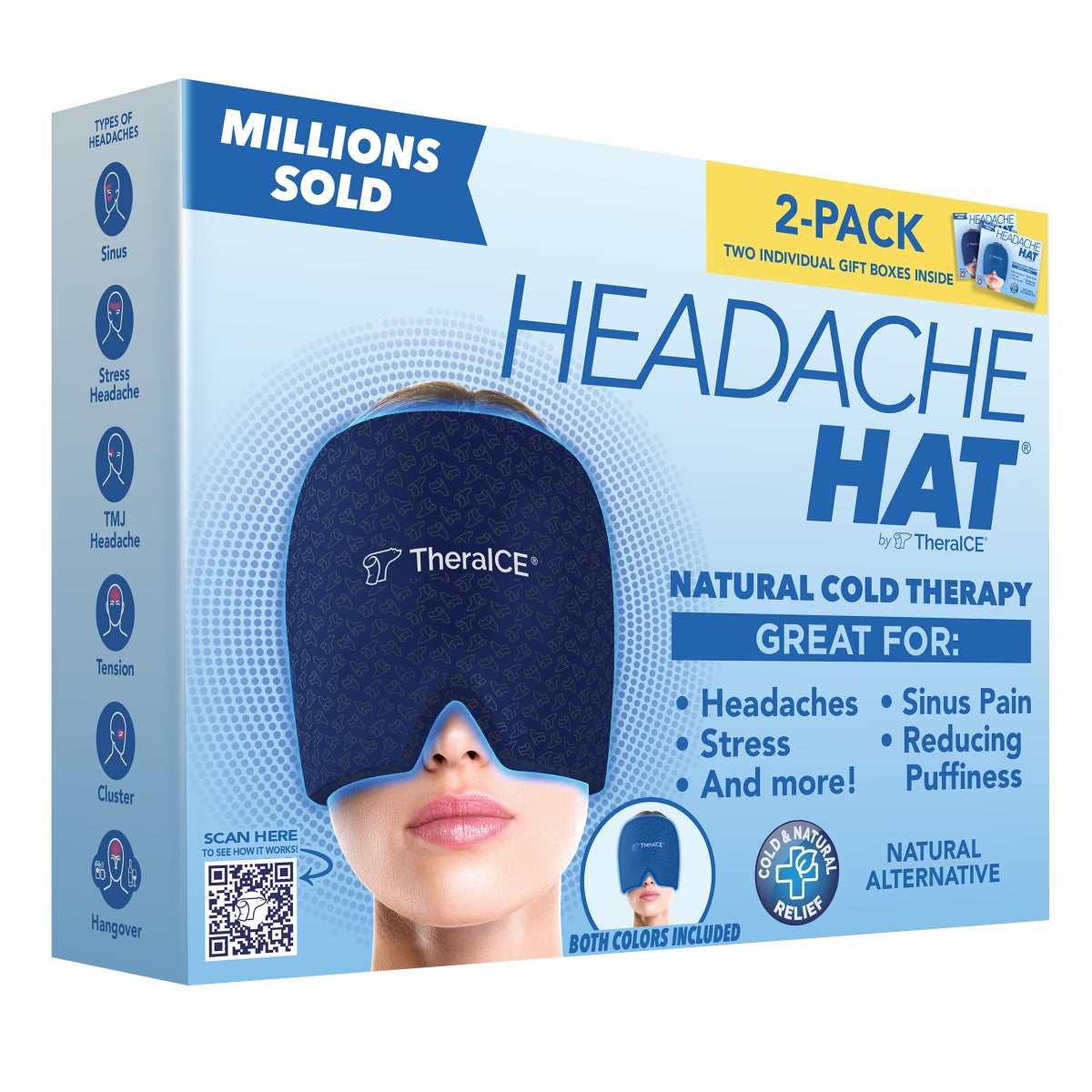 TheraICE Headache Hat Soothing Migraine Relief Cap, 2-Pack