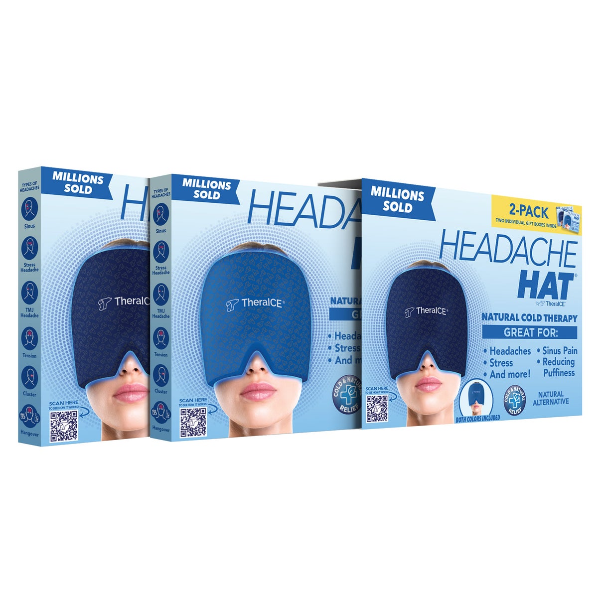 TheraICE Headache Hat Soothing Migraine Relief Cap, 2-Pack