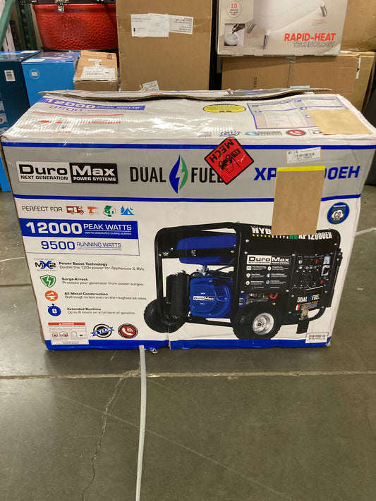 DuroMax XP12000EH Generator-12000 Watt Gas or Propane Powered Home Back Up & RV Ready, 50 State Approved Dual Fuel Electric Start Portable Generator, Black and Blue Default Title