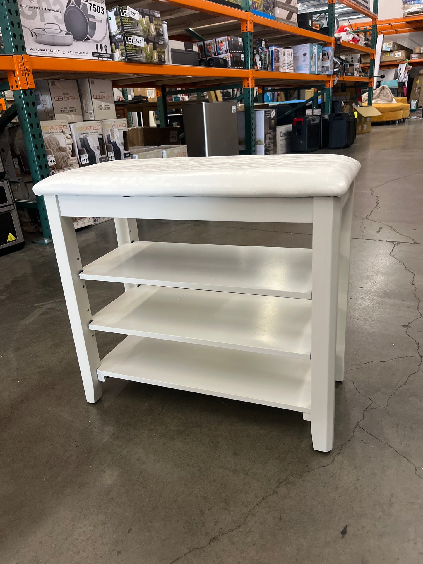 Shoe Bench with Leather Cushion, 3 Tiers Shoe Storage Bench