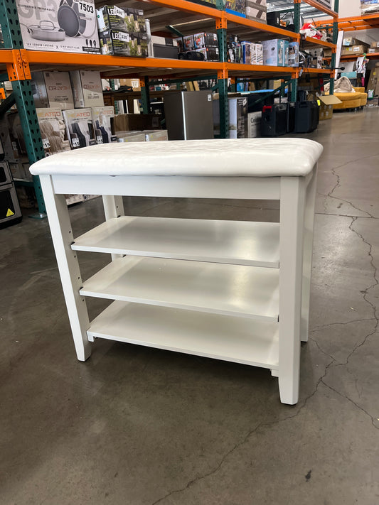 Shoe Bench with Leather Cushion, 3 Tiers Shoe Storage Bench