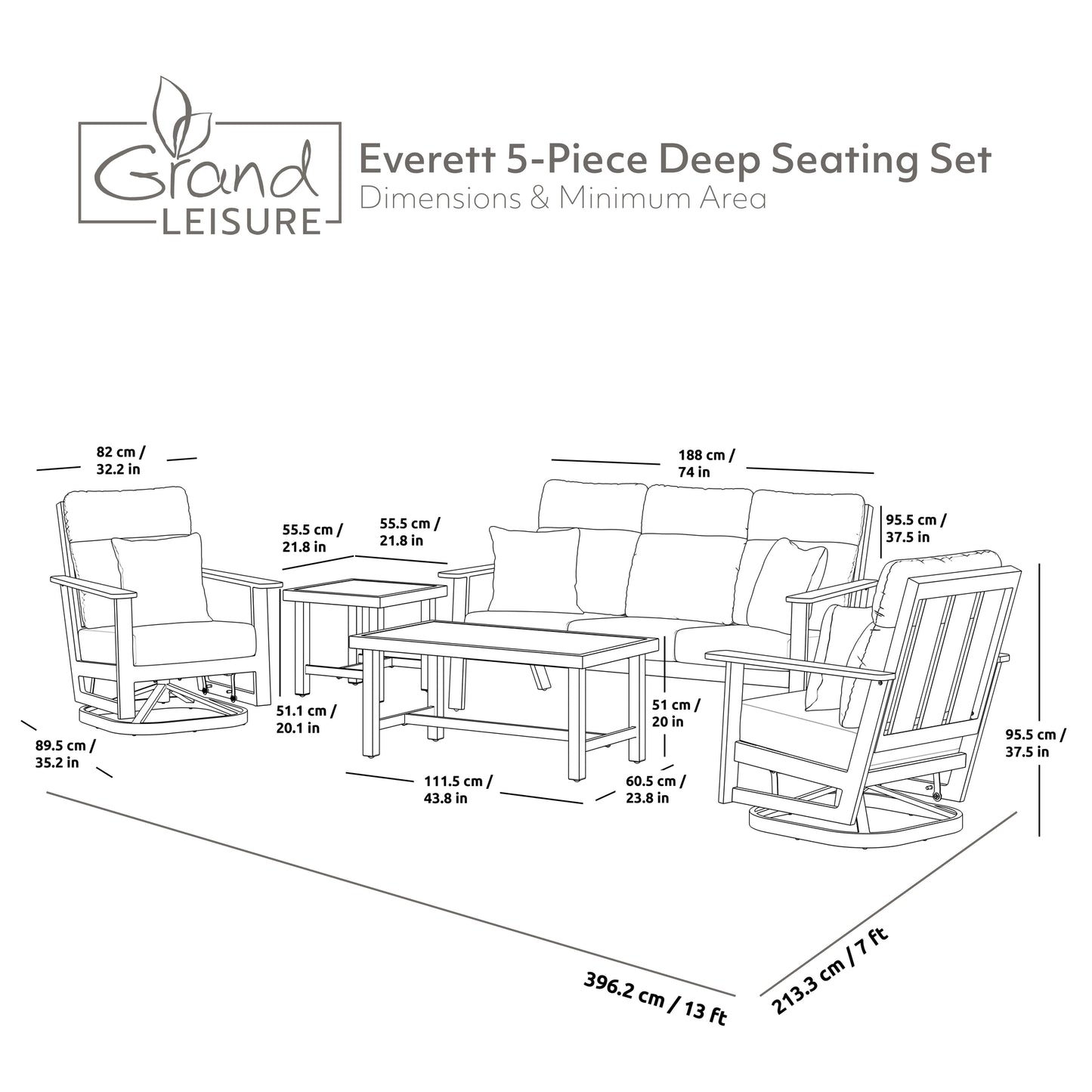 NEW in Box - Costco - Grand Leisure Everett 5-piece Deep Seating Set - Retail $1999