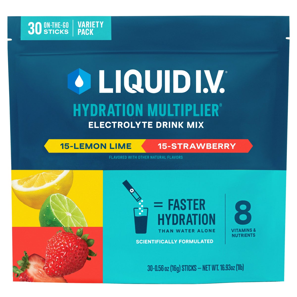 Liquid I.V. Hydration Multiplier 30 Individual Serving Stick Packs in Resealable Pouch, Variety Pack