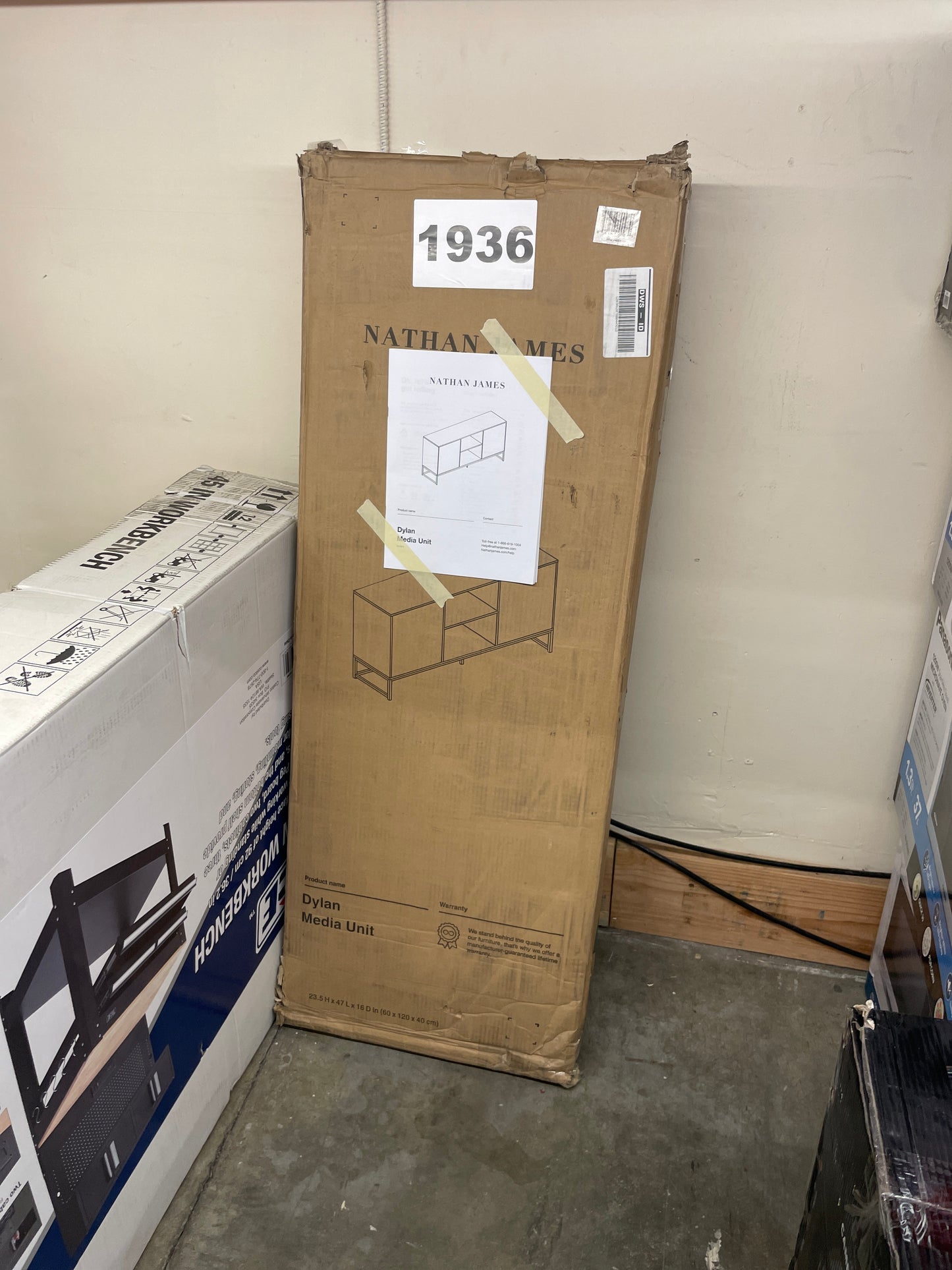 Nathan James Dylan Media Console Cabinet or TV Stand with Doors for Hidden Storage Herringbone Wood Pattern and Metal, Gray/Matte Black Length: 47" x Width: 16" x Height: 24" Default Title