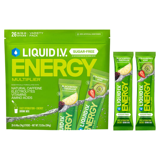 Liquid I.V. Energy Multiplier, 26 Individual Serving Stick Packs in Resealable Pouch, Sugar Free, Variety Pack