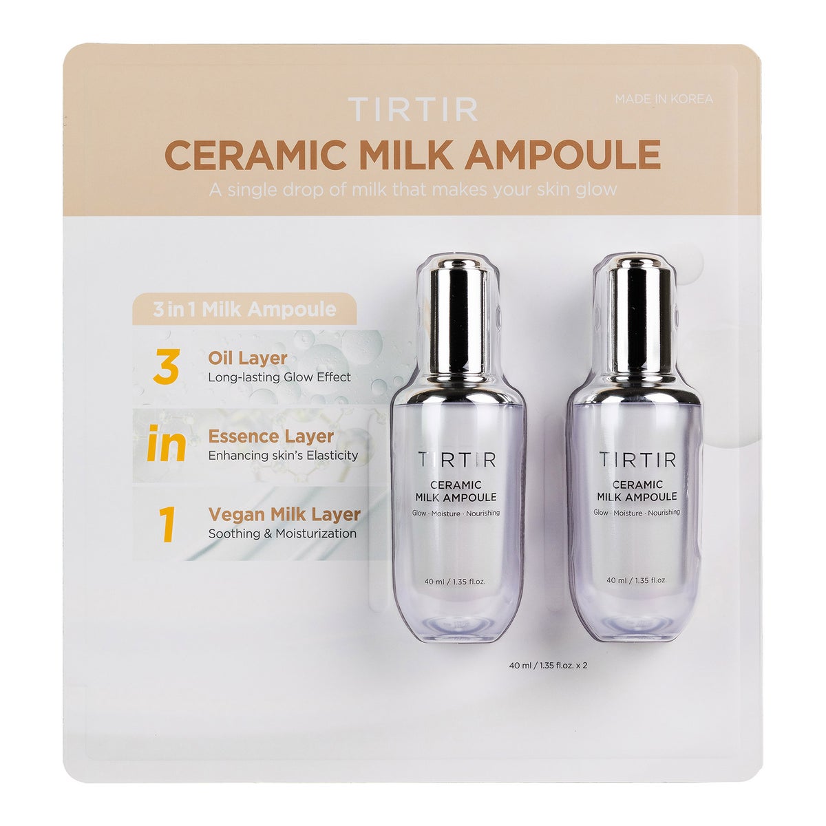 NEW - TirTir Ceramic Milk Ampoule 1.35 fl oz, 2-pack