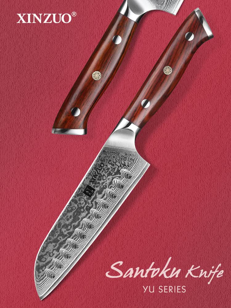 XINZUO YU Series 5 Inch Santoku Damascas Steel Knife