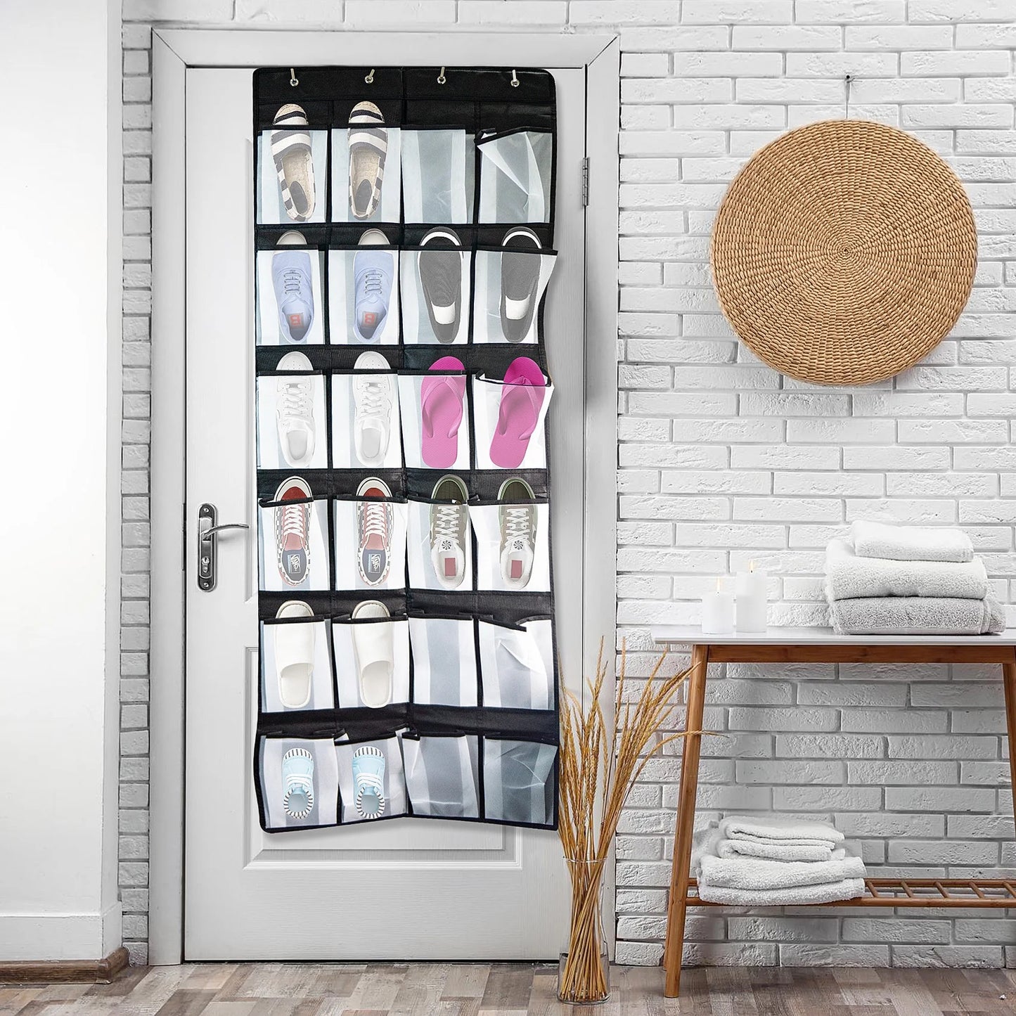 Over The Door Shoe Organizer 24 Mesh Pockets Hanging Shoe Rack