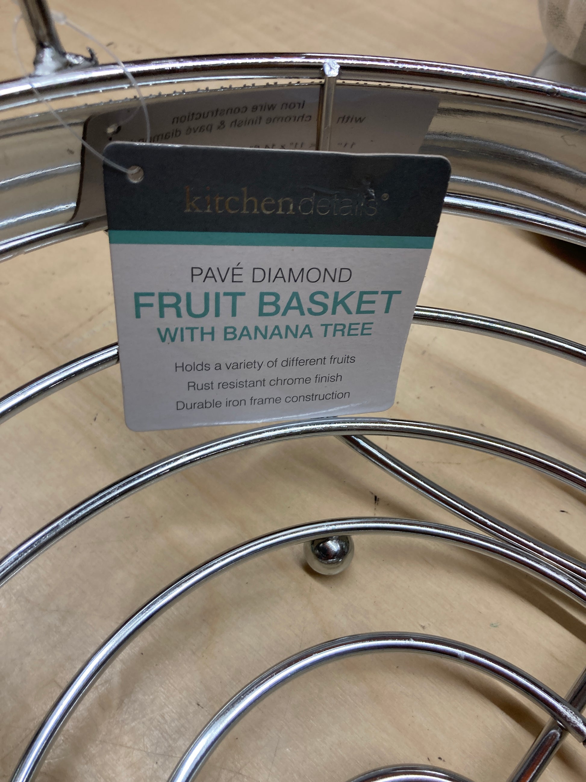 Kitchen Details Round Basket with Banana Tree Hanger, Countertop, Holds and Displays Fruits, Vegetables & Baked Goods, Pantry Storage & Organization, Pave Diamond Design Collection, Chrome Default Title