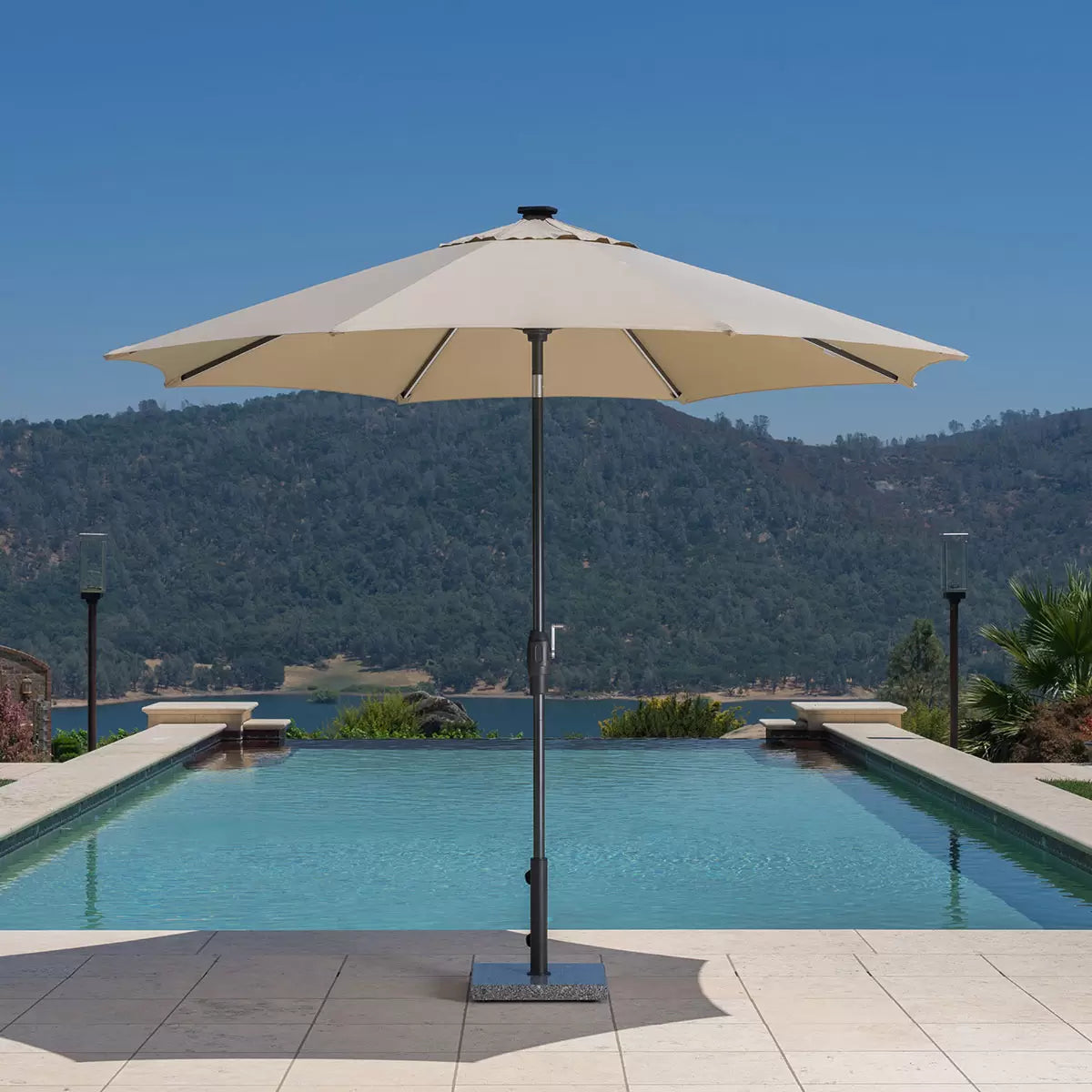 NEW - SunVilla Beige 10ft LED Aluminum Round Market Umbrella - Retail $164
