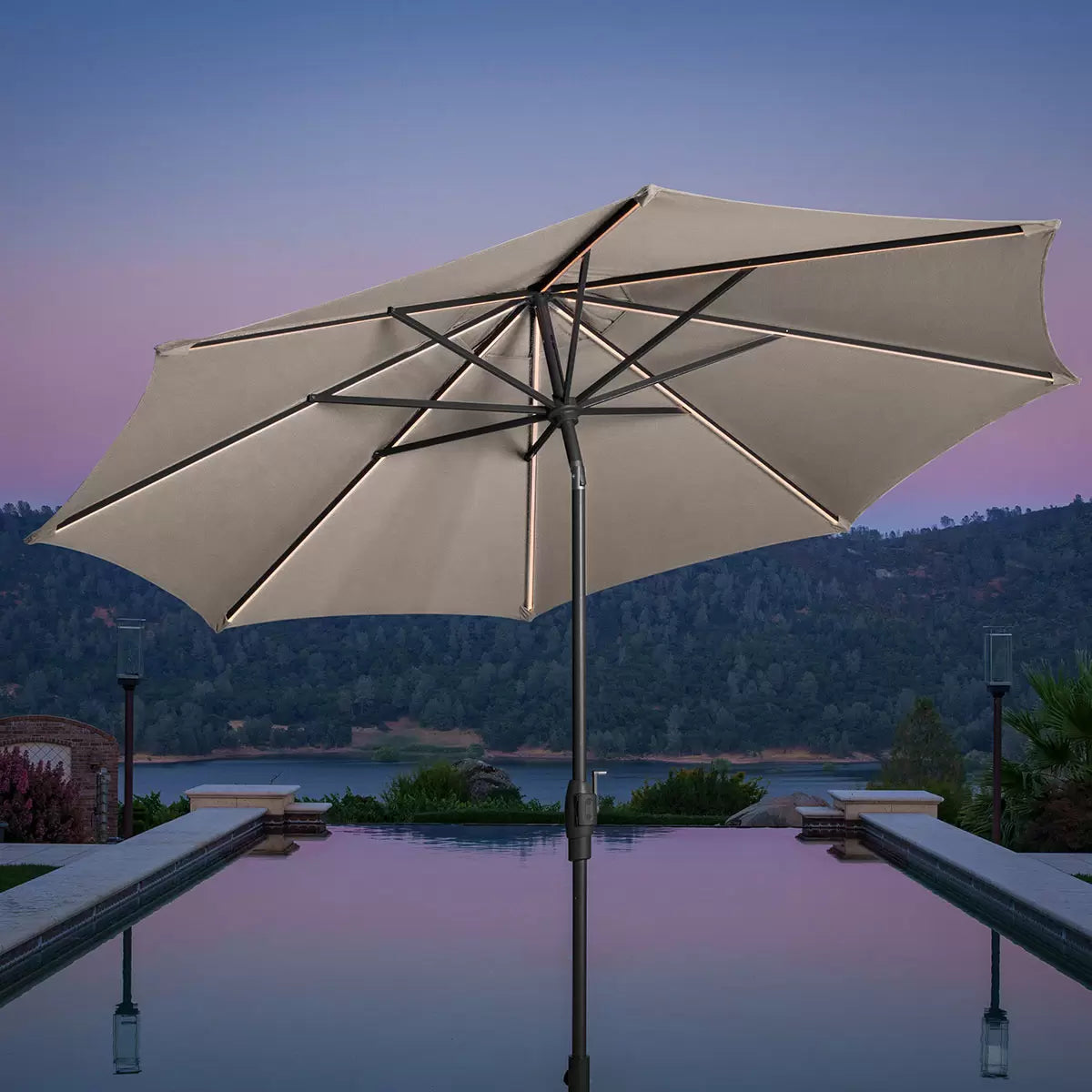 NEW - SunVilla Beige 10ft LED Aluminum Round Market Umbrella - Retail $164