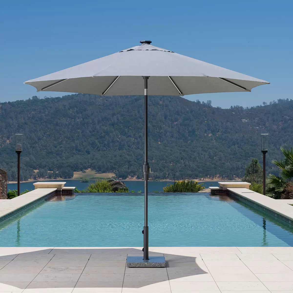 NEW - SunVilla Grey 10ft LED Aluminum Round Market Umbrella