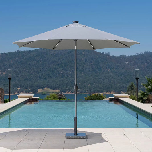 NEW - SunVilla Grey 10ft LED Aluminum Round Market Umbrella