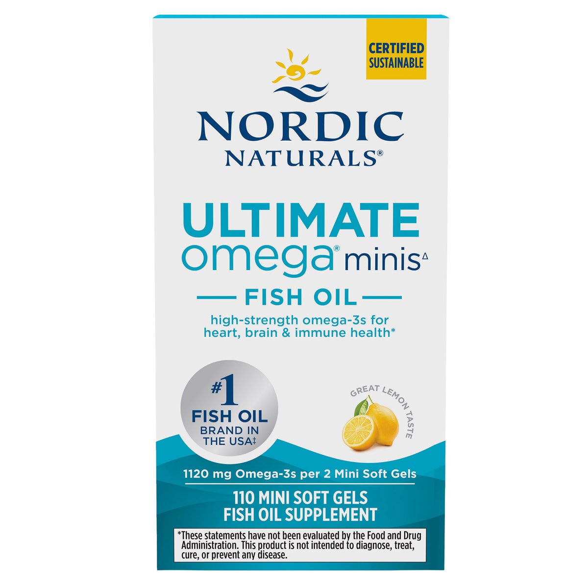 Nordic Naturals Ultimate Omega Fish Oil, 110 Mini Softgels, Lemon Flavor