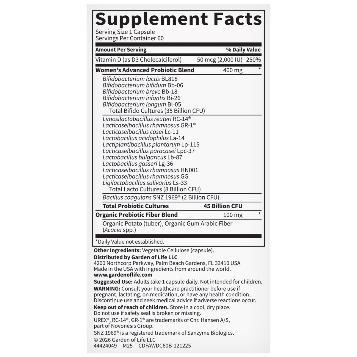 Garden of Life Advanced Women's Daily Care Probiotic, 60 Capsules