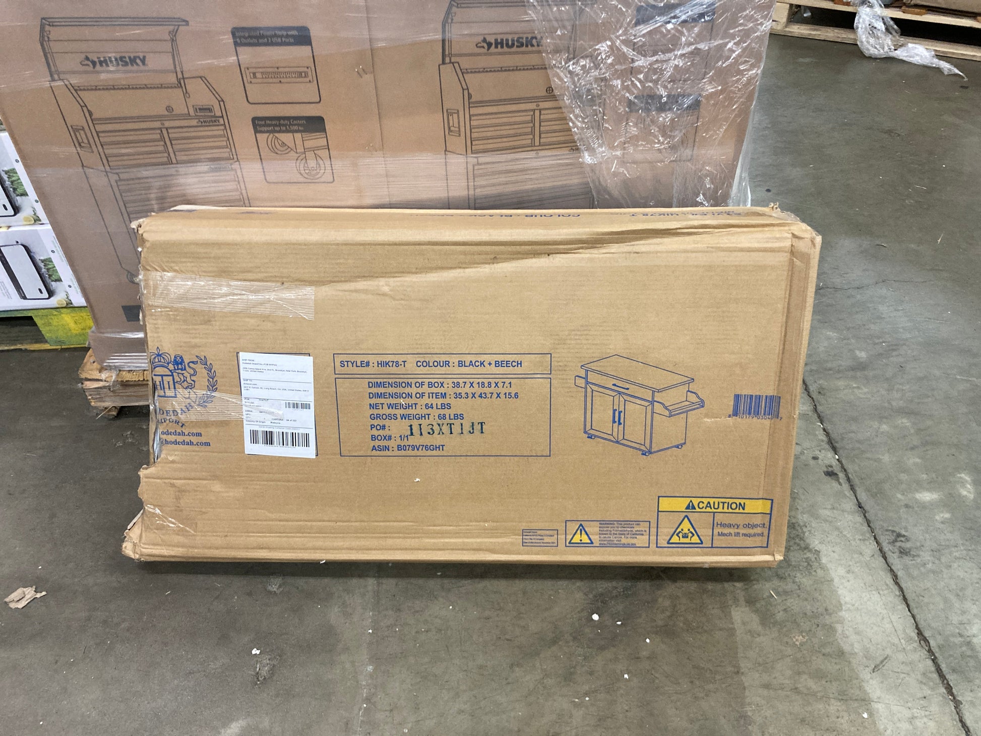 Hodedah Kitchen Island with Spice Rack, Towel Rack & Drawer, Black with Beech Top Default Title