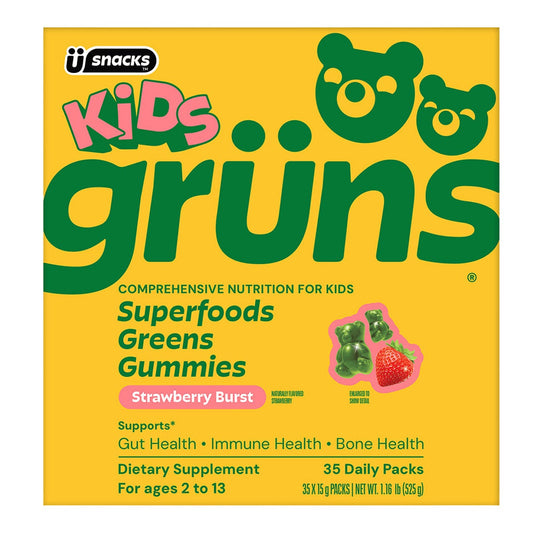 Kids Grüns Superfood Greens Strawberry Burst Flavored Gummies, 35 Daily Packs