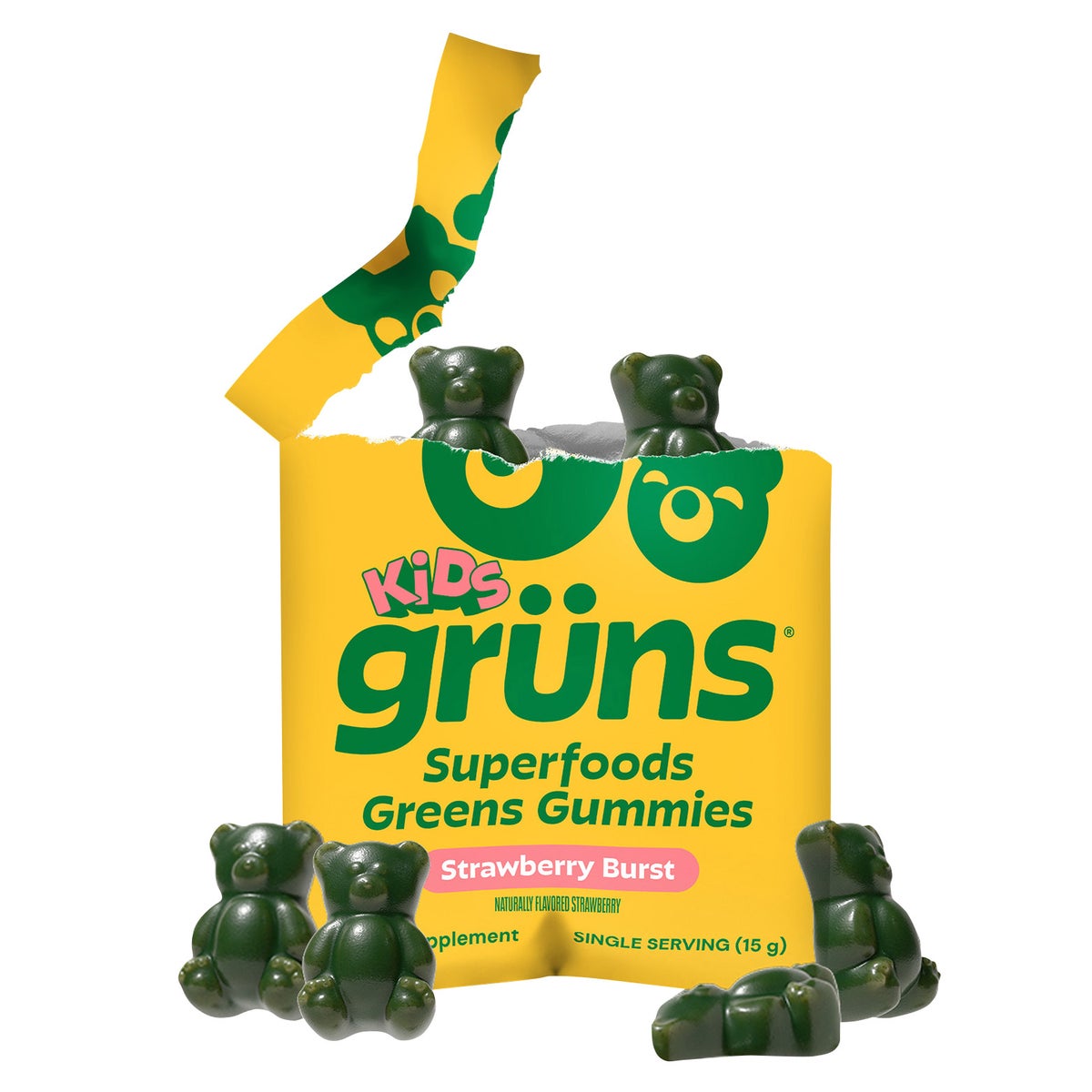Kids Gruns Superfood Greens Strawberry Burst Flavored Gummies, 35 Daily Packs