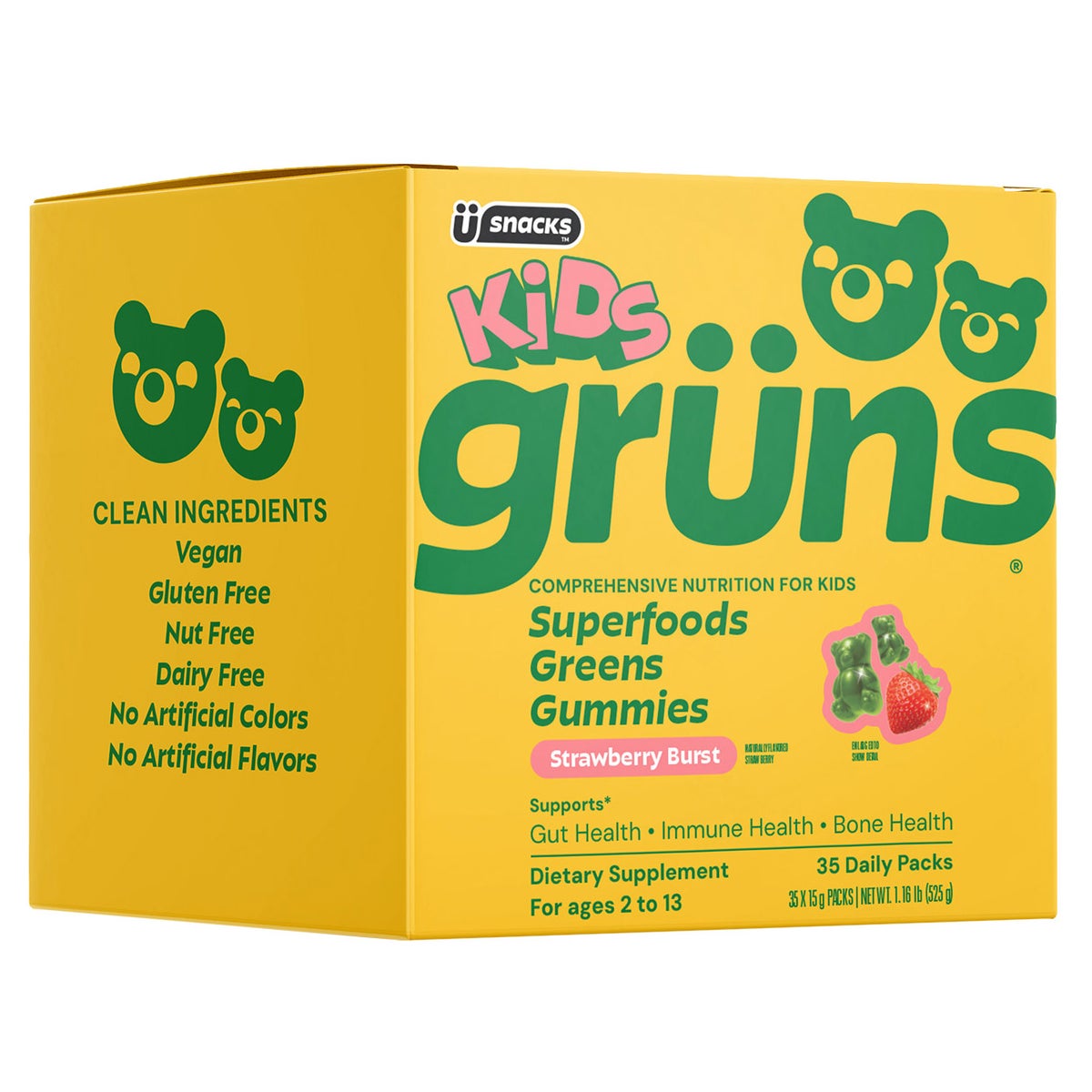 Kids Gruns Superfood Greens Strawberry Burst Flavored Gummies, 35 Daily Packs