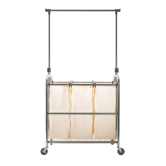 NEW - Seville Classics 3-Bag Laundry Sorter with Adjustable Clothes Bar - Retail $69
