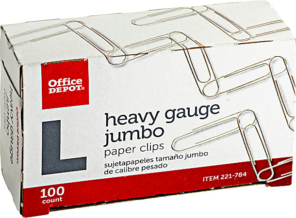 Office Depot® Brand Paper Clips, 500 Total, Jumbo, Silver, 100 Per Box, Pack Of 5 Boxes