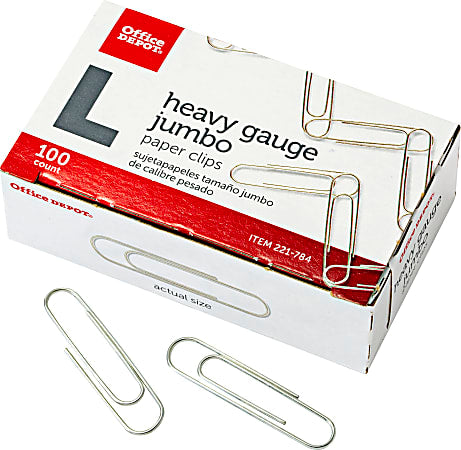 Office Depot® Brand Paper Clips, 500 Total, Jumbo, Silver, 100 Per Box, Pack Of 5 Boxes
