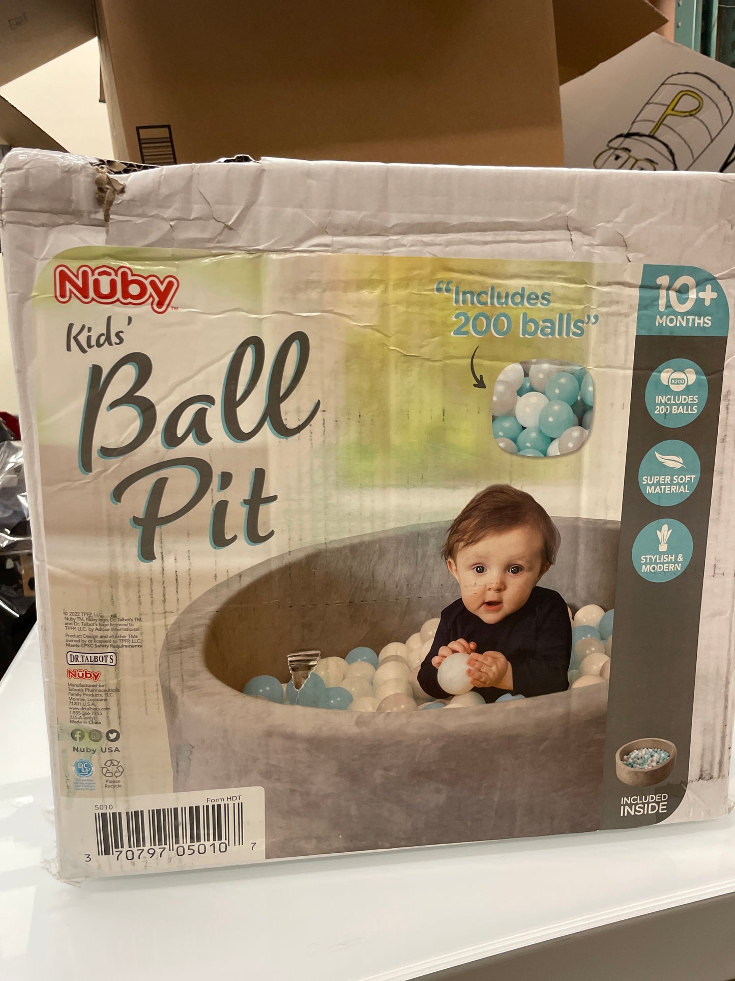 Nuby Velvet Ball Pit, Soft Play Foam Ball Pits for Baby and Toddlers with 200 Colored Balls Included, Ball Pit Playpen, Indoor Play Gym, Outdoor Play Ball Pit for Babies, Bounce Ball Game Aqua & Gray - Retail $99