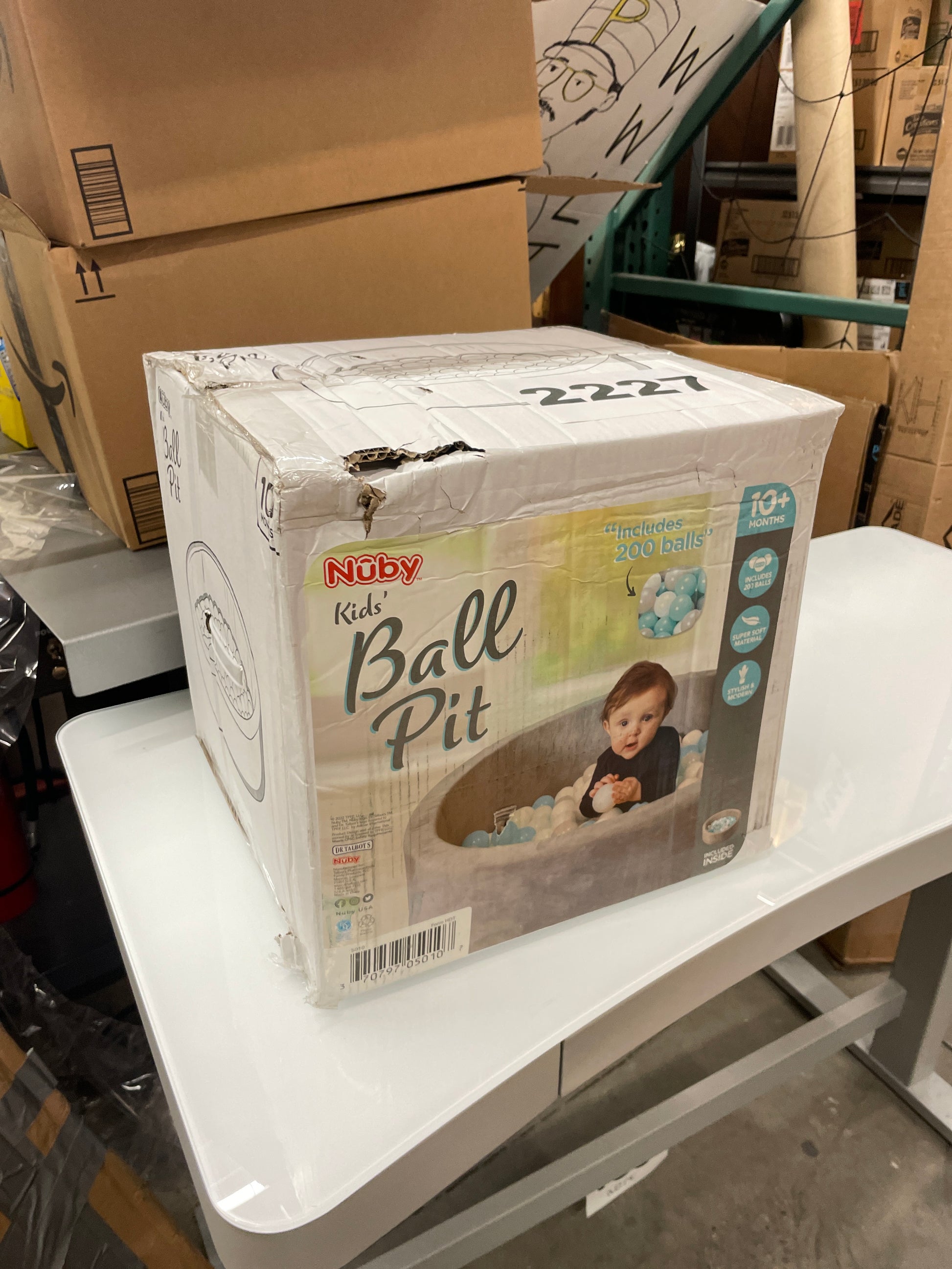 Nuby Velvet Ball Pit, Soft Play Foam Ball Pits for Baby and Toddlers with 200 Colored Balls Included, Ball Pit Playpen, Indoor Play Gym, Outdoor Play Ball Pit for Babies, Bounce Ball Game Aqua & Gray - Retail $99