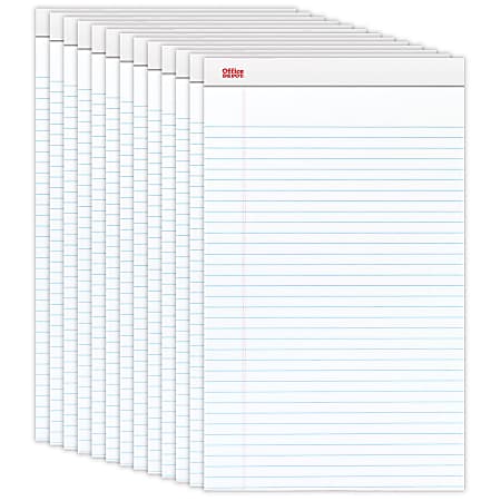 Office Depot® Brand Writing Pads, 8-1/2" x 14", Legal/Wide Ruled, 50 Sheets, White, Pack Of 12 Pads