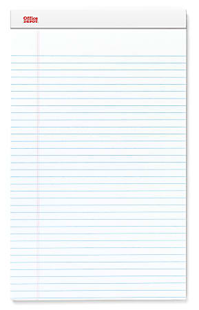 Office Depot® Brand Writing Pads, 8-1/2" x 14", Legal/Wide Ruled, 50 Sheets, White, Pack Of 12 Pads