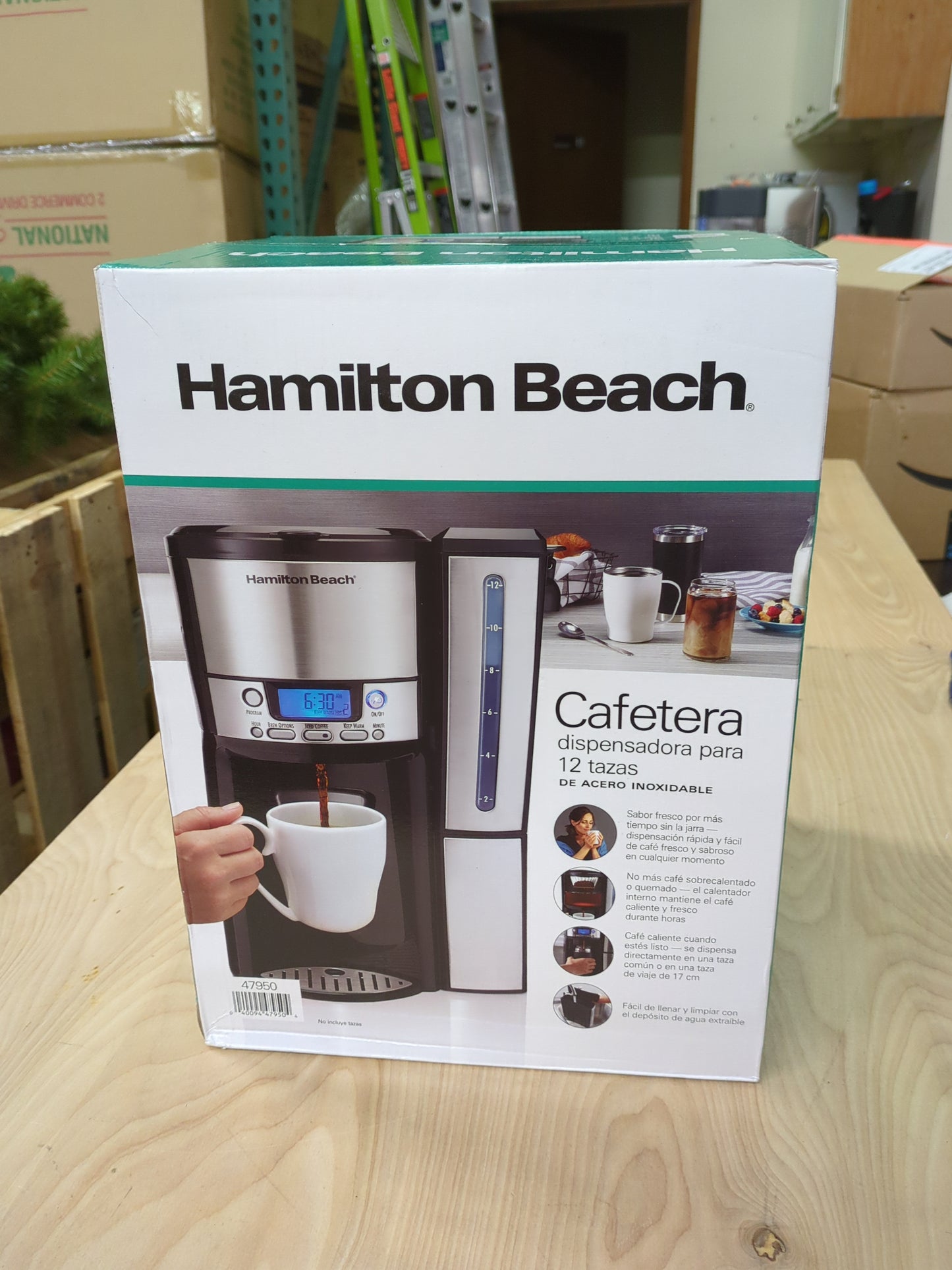 Hamilton Beach One Press Programmable Dispensing Drip Coffee Maker with 12 Cup Internal Brew Pot, Water Reservoir, Black & Stainless (47950) - Retail $62