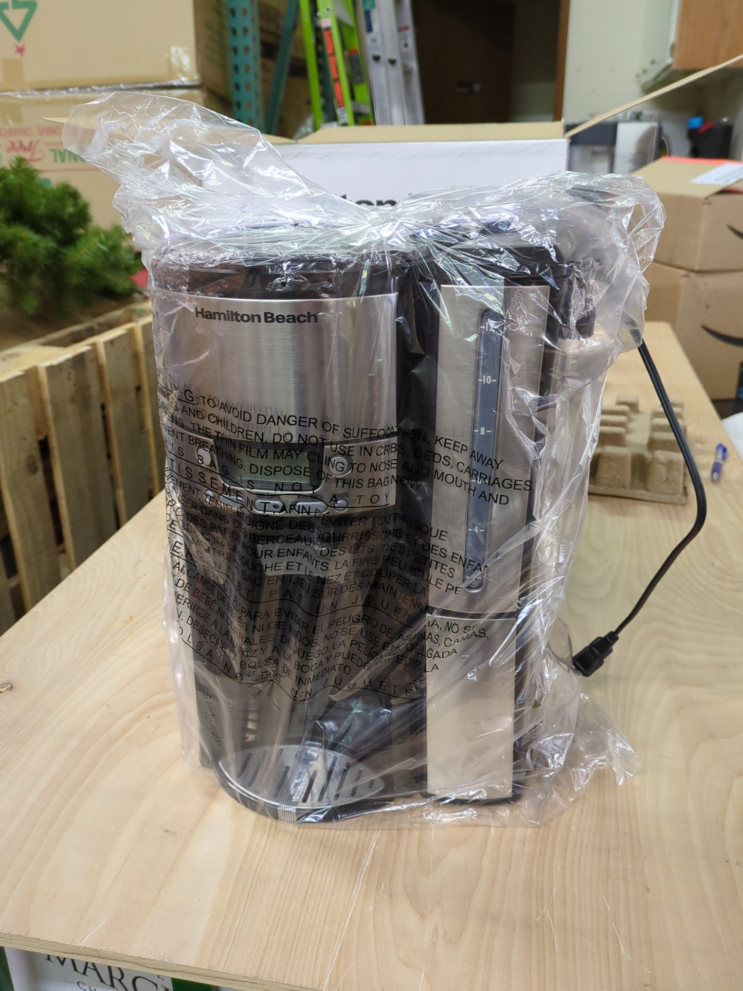 Hamilton Beach One Press Programmable Dispensing Drip Coffee Maker with 12 Cup Internal Brew Pot, Water Reservoir, Black & Stainless (47950) - Retail $62