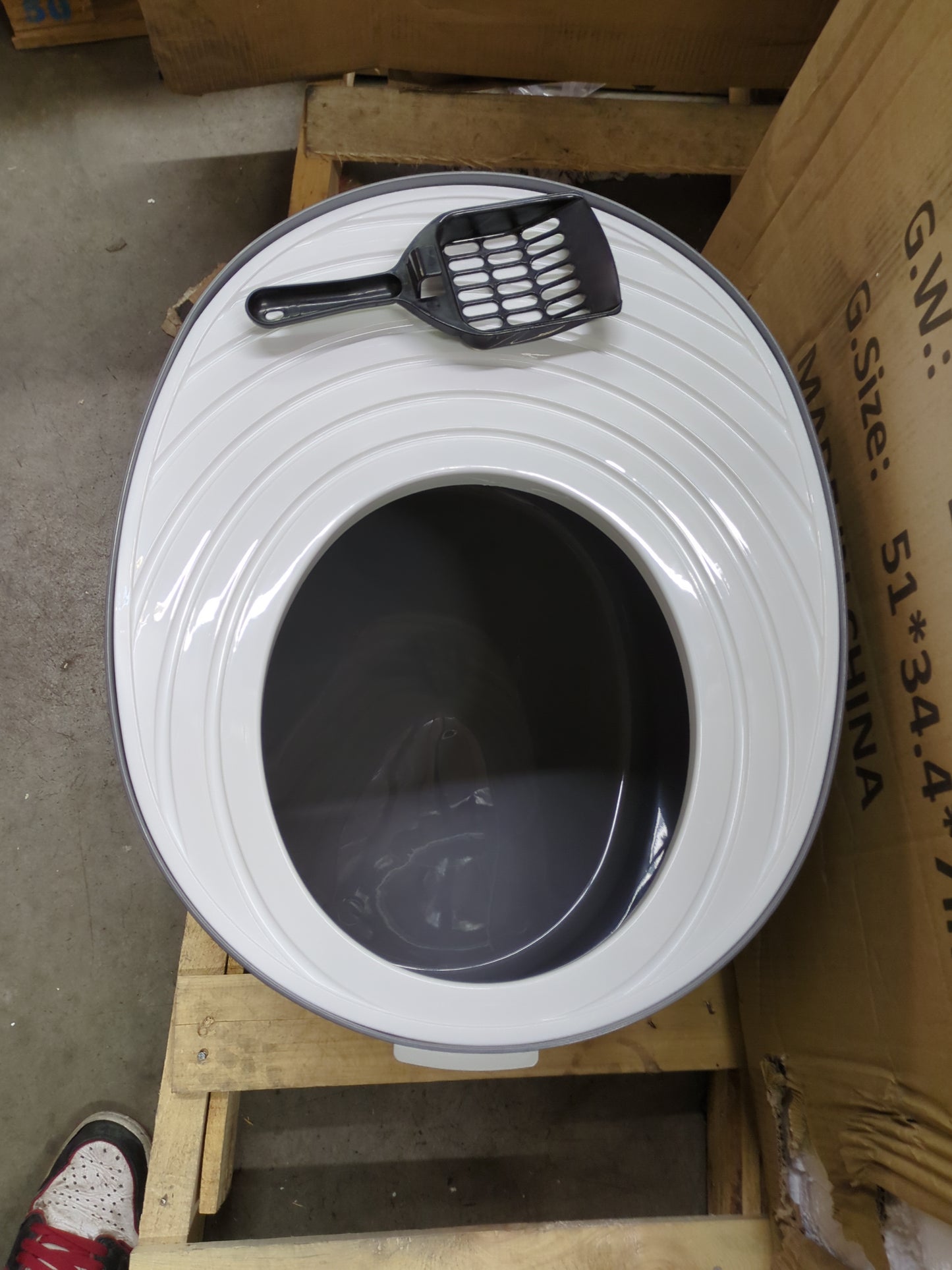 IRIS Top Entry Cat Litter Box, Large, Dark Gray/White - Retail $27