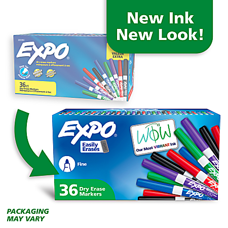 EXPO Dry Erase Markers, Low Odor Ink, Assorted Colors, Fine Tip, 36 Count