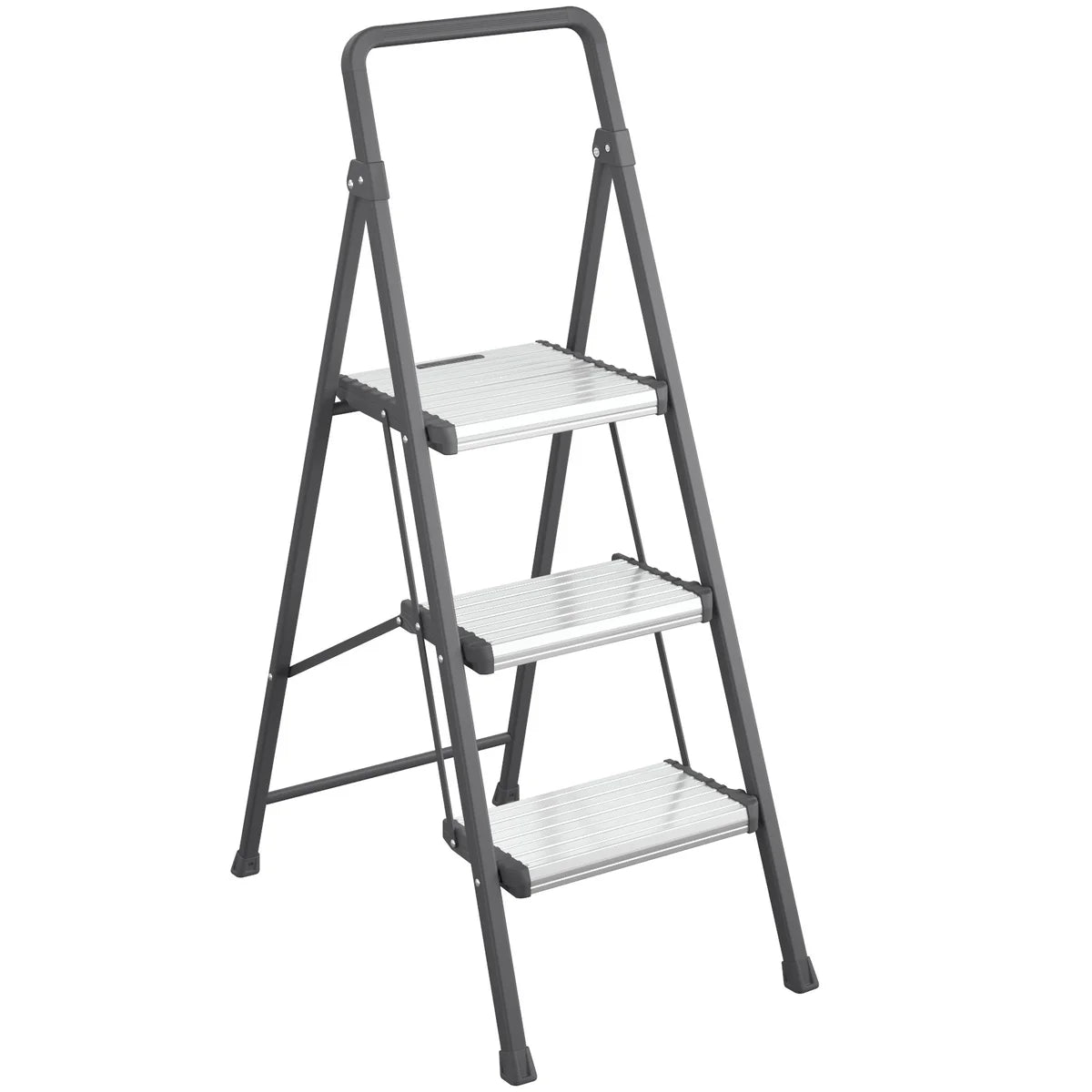 Cosco Euro 3-Step Folding Step Stool, Steel Frame with Aluminum Steps, Charcoal Gray