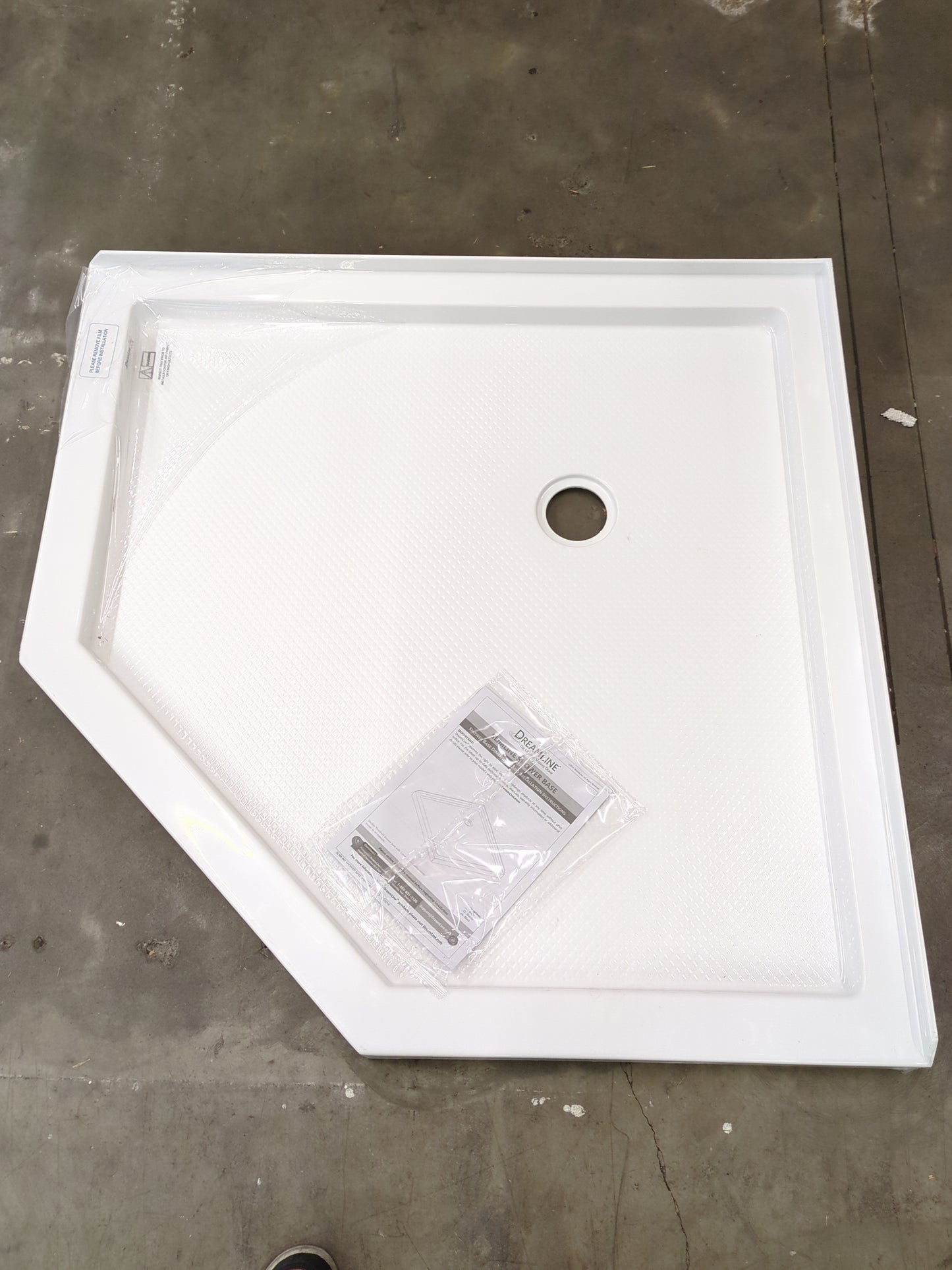 DreamLine SlimLine 42 in. D x 42 in. W x 2 3/4 in. H Corner Drain Neo-Angle Shower Base in White, DLT-2042420 - Retail $379