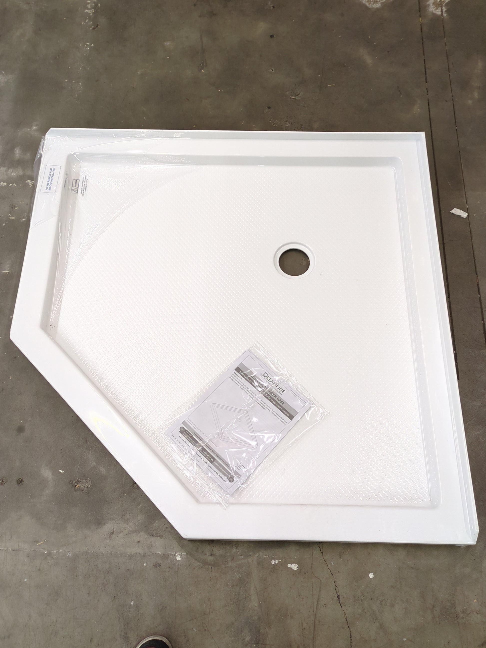 DreamLine SlimLine 42 in. D x 42 in. W x 2 3/4 in. H Corner Drain Neo-Angle Shower Base in White, DLT-2042420 - Retail $379