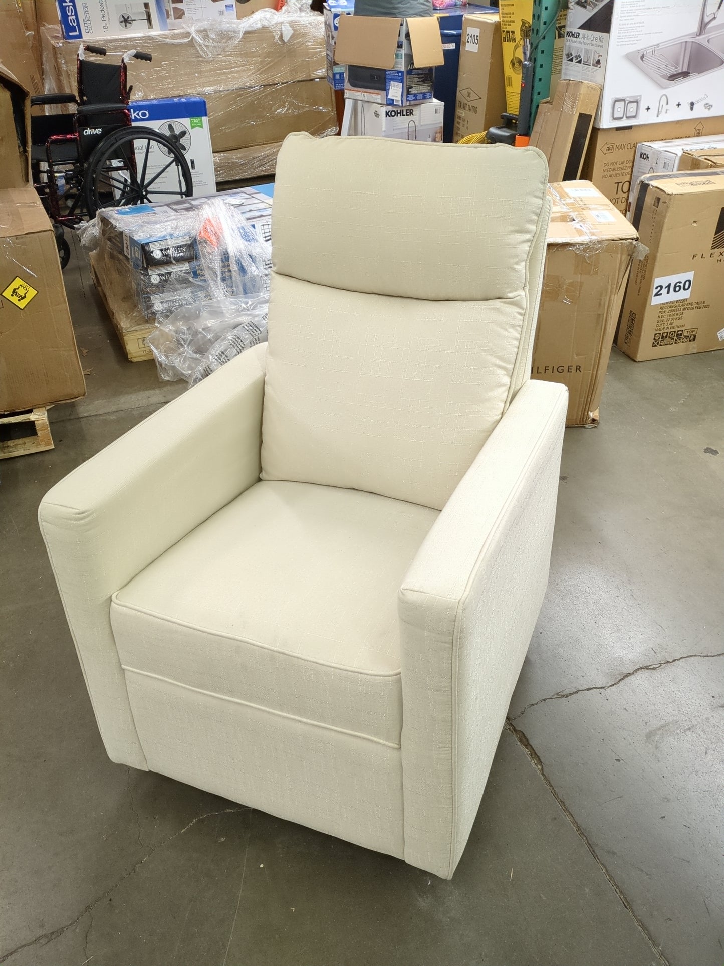 DaVinci Gabby Pillowback Swivel Glider in Natural Oat, Greenguard Gold & CertiPUR-US Certified - Retail $299