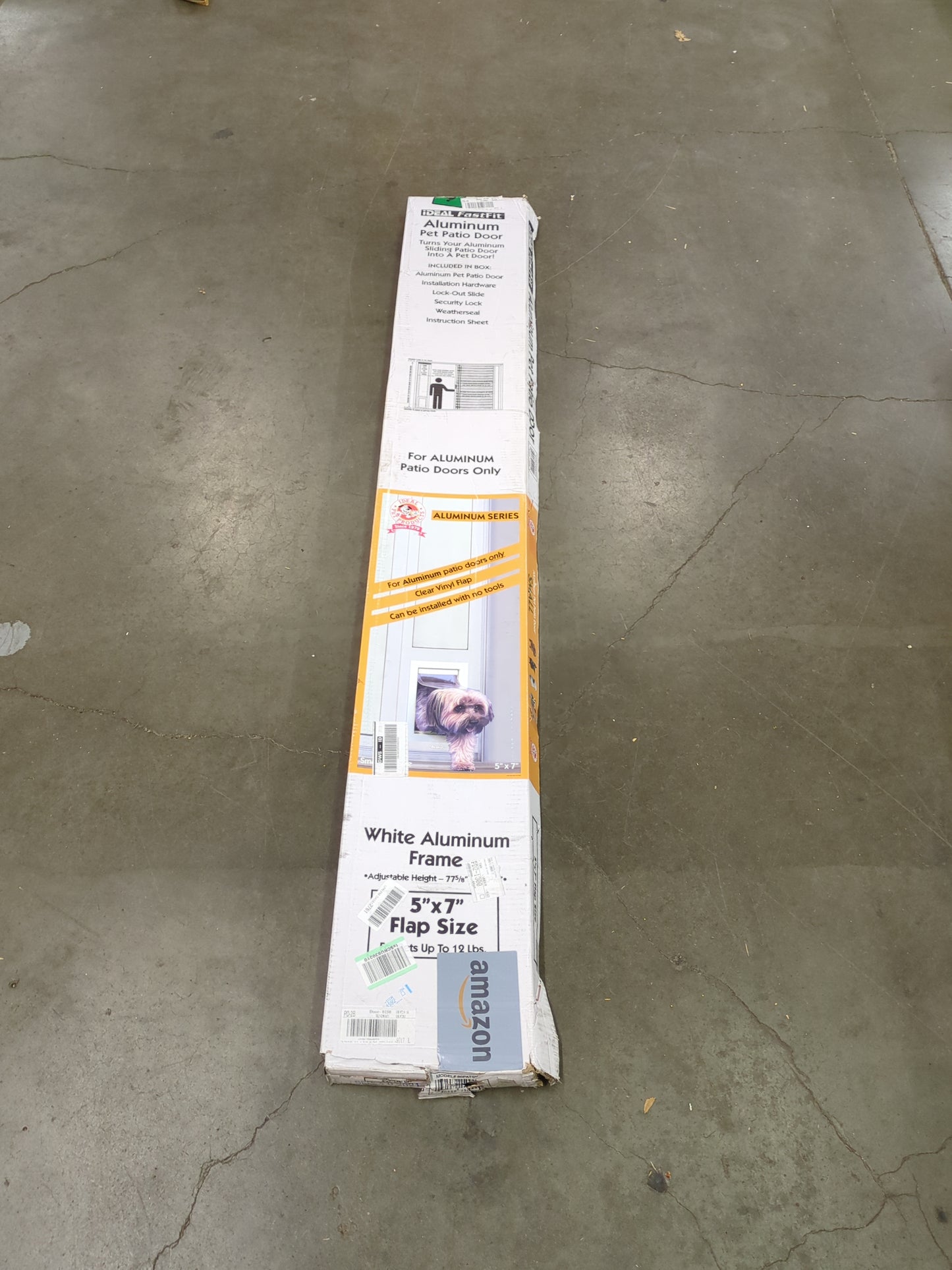 Ideal Pet Products Aluminum Pet Patio Door, Adjustable Height 77-5/8" To 80-3/8", 15" x 20" Flap Size, White - Retail $159