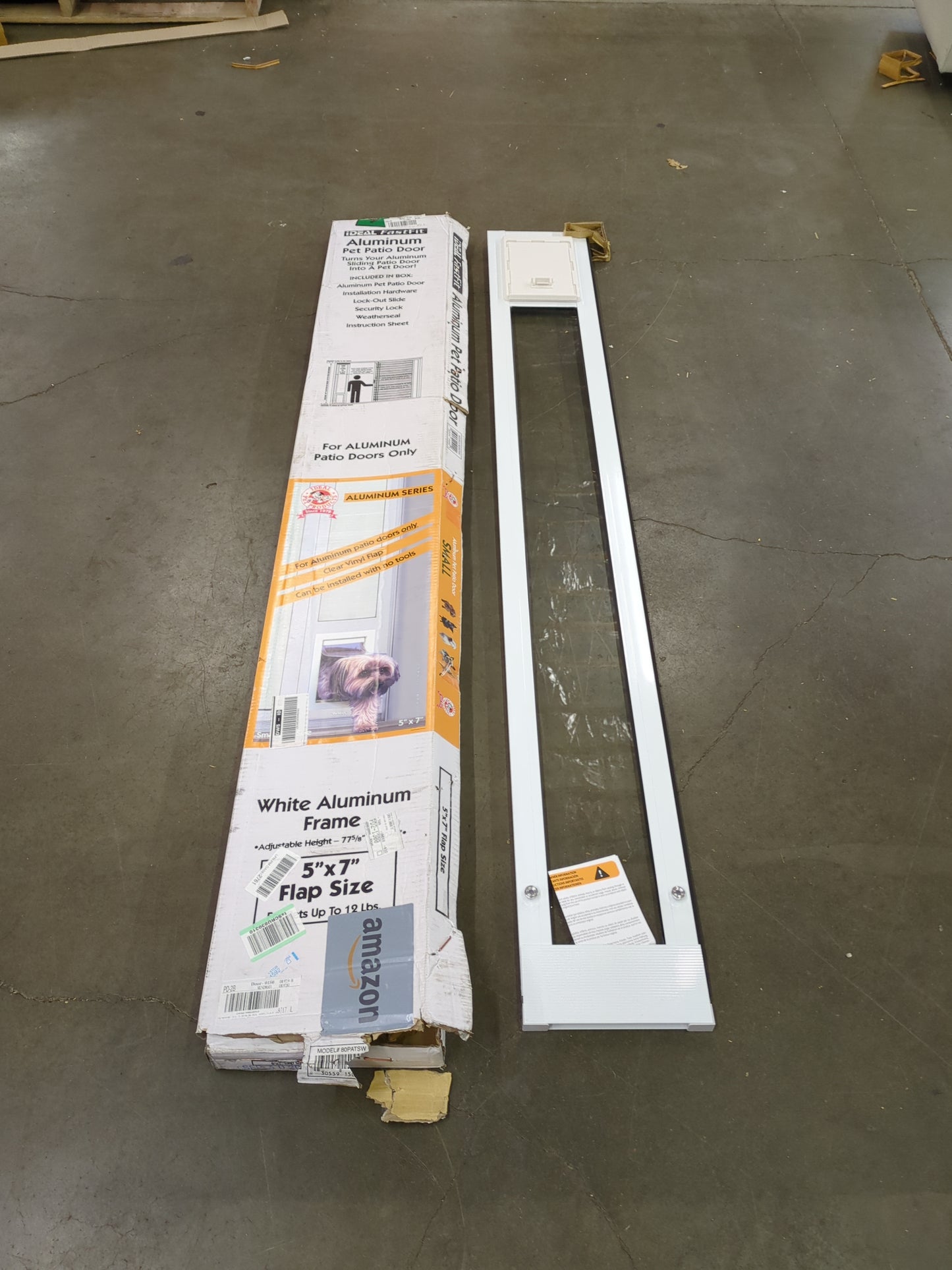 Ideal Pet Products Aluminum Pet Patio Door, Adjustable Height 77-5/8" To 80-3/8", 15" x 20" Flap Size, White - Retail $159