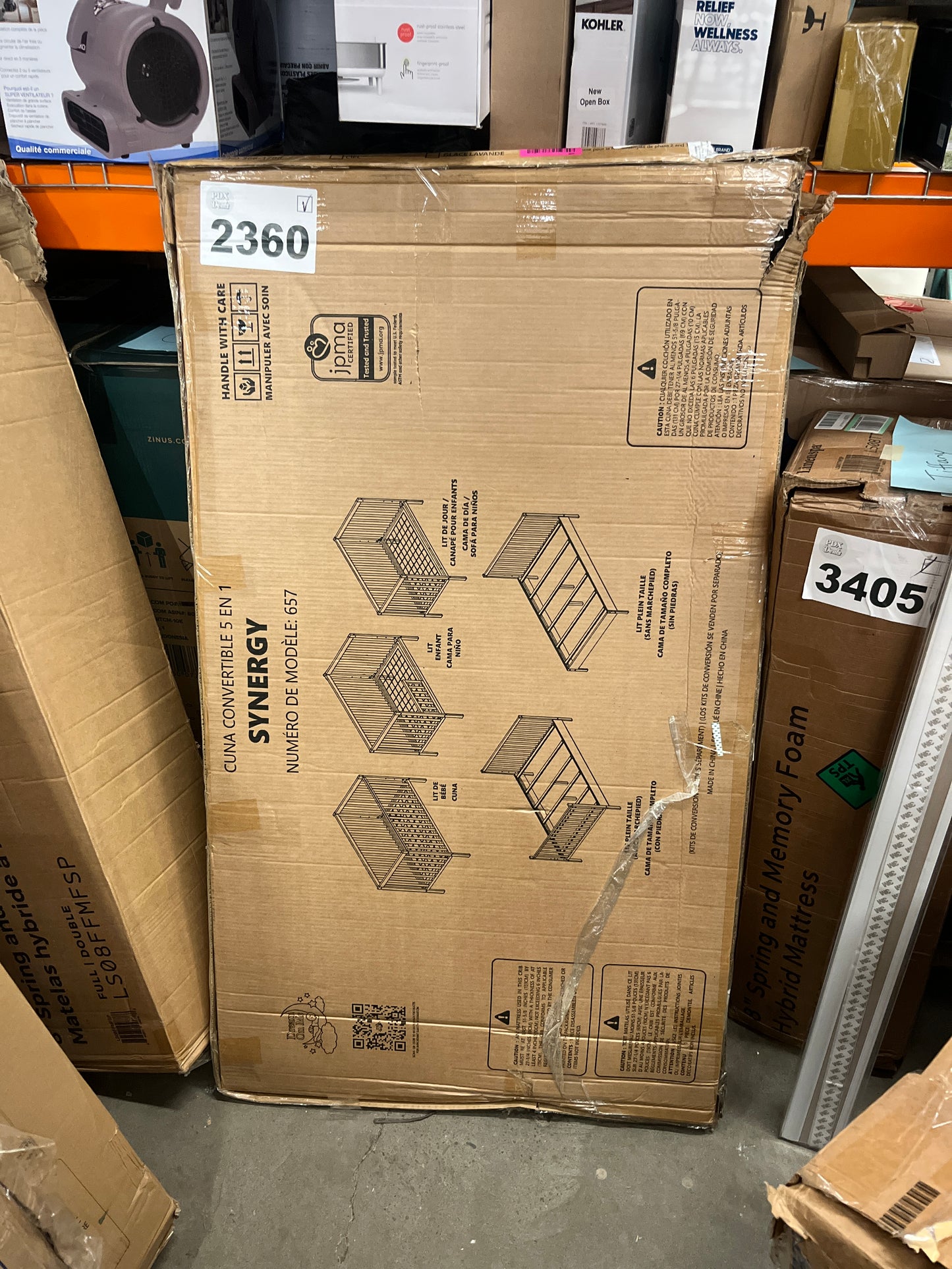 NEW w/ scuff - Dream On Me Synergy 5-in-1 Convertible Crib in Steel Grey, Greenguard Gold Certified - Retail $180