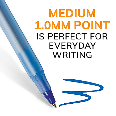 BIC Round Stic Ballpoint Pens, Medium Point, 1.0 mm, Translucent Barrel, Blue Ink, Box Of 60