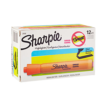 Sharpie® Tank Style Highlighters, Chisel Tip, Fluorescent Orange, Box of 12