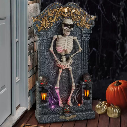Halloween 3ft (1m) Animated Skeleton Tombstone with Music & Lights - Retail $69