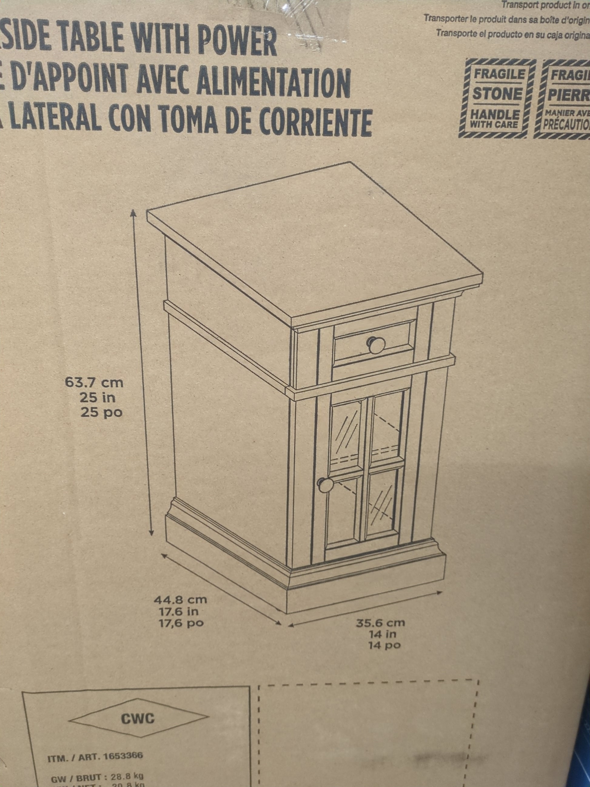 NEW - Costco - Tresanti Nathaniel Chairside Table with Power - Retail $139