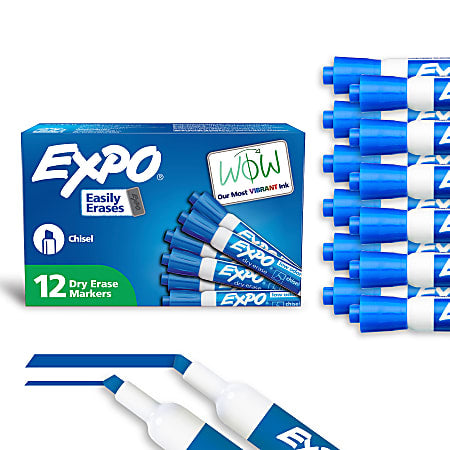 EXPO® Low-Odor Dry-Erase Markers, Chisel Point, Blue, Pack Of 12