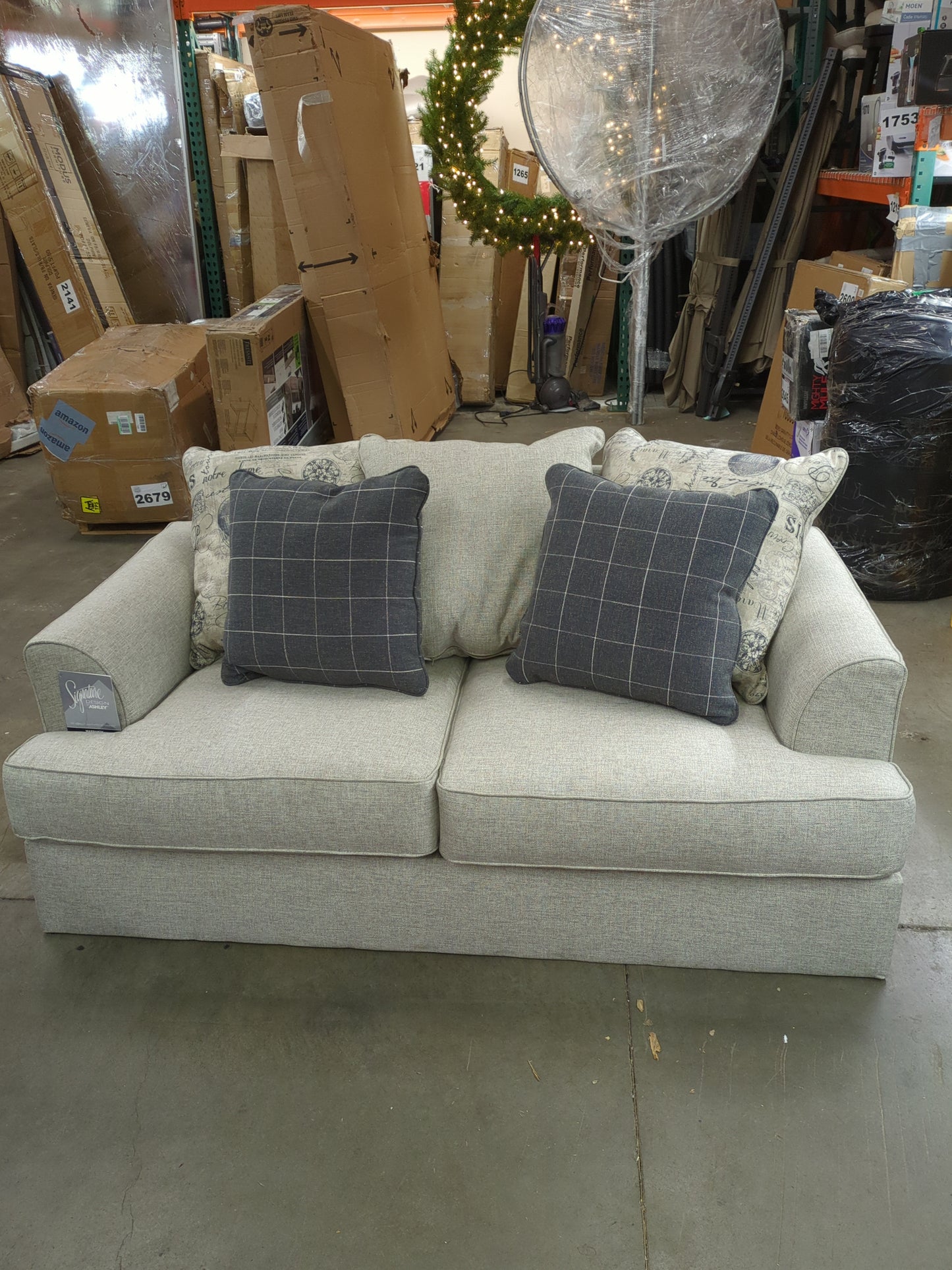 Signature Design by Ashley Velletri Chenille Stylish Loveseat, Beige - Retail $764