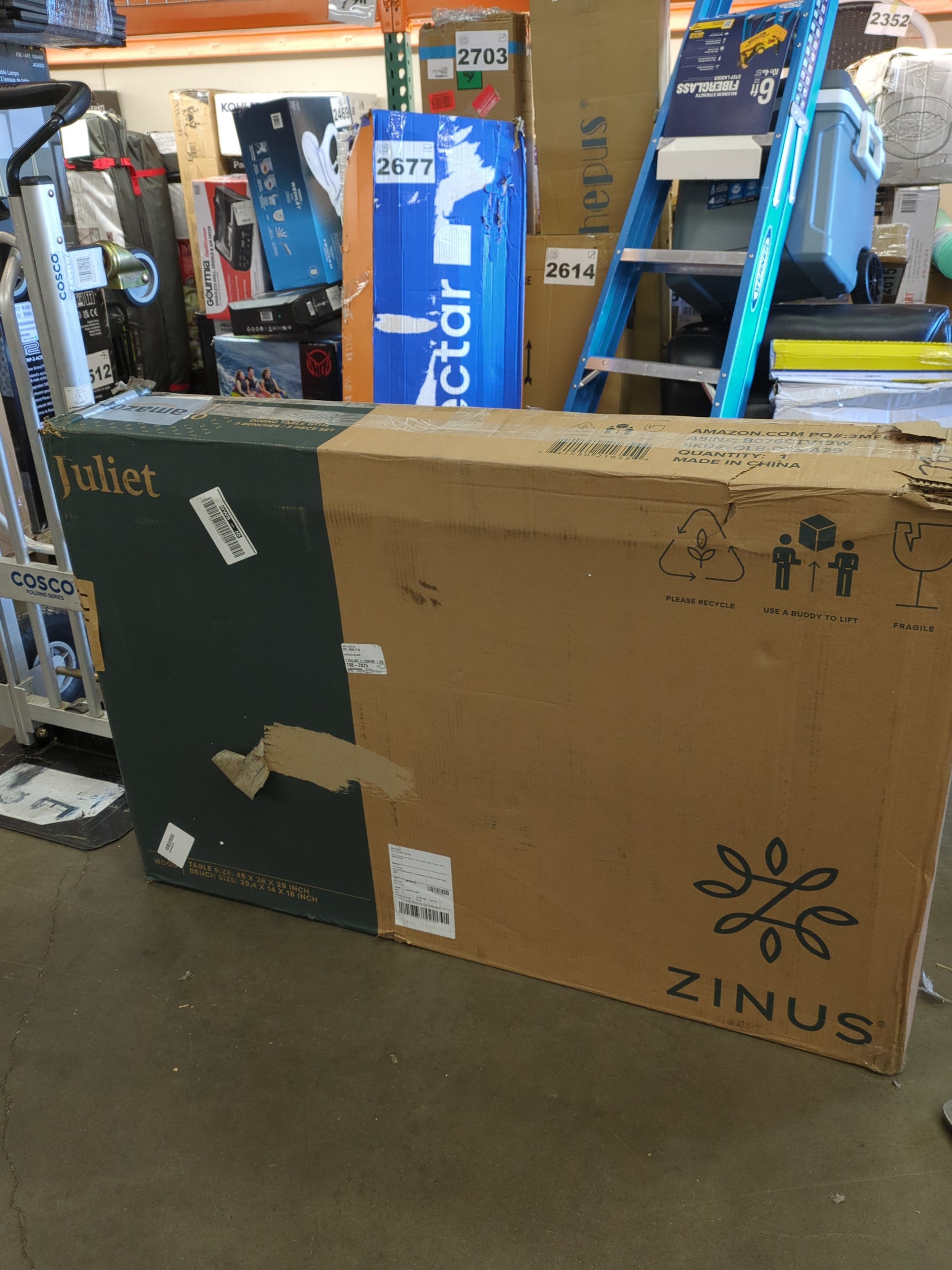 NEW - Zinus Juliet Espresso Wood Dining Table, Two Benches, Table and Bench Set - Retail $177