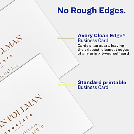 Avery® Clean Edge® Printable Business Cards With Sure Feed® Technology For Inkjet Printers, 2" x 3.5", Ivory, 200 Blank Cards